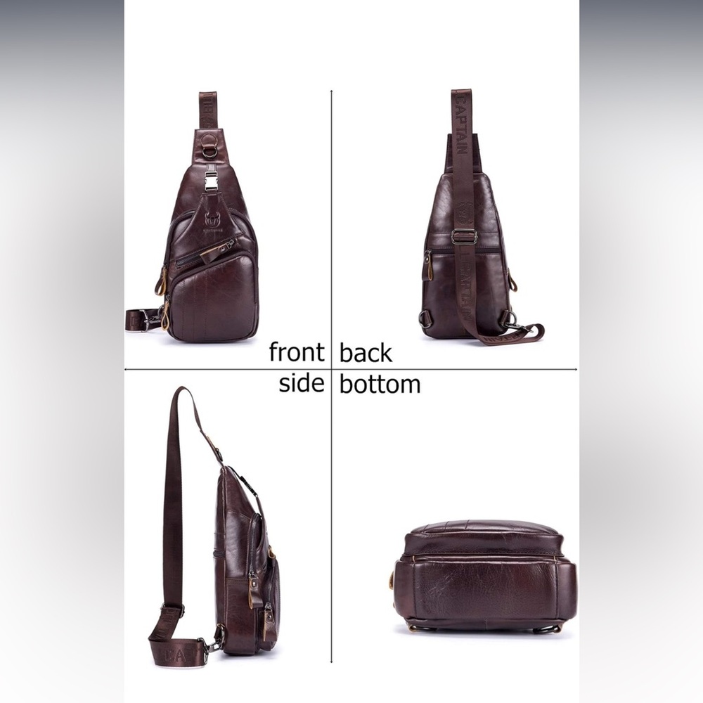 BULLCAPTAIN Leather Men Sling Bag Casual Crossbody Chest Bags Travel Daypack